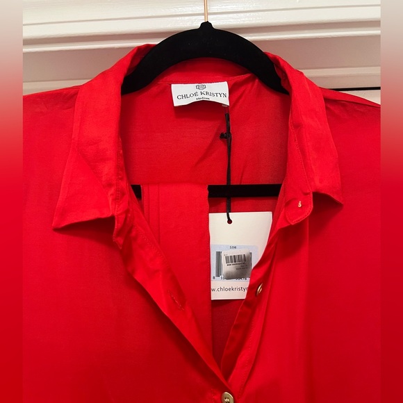 NWT Chloe Kristyn Erin Button Down Top with Tie Belt - Picture 8 of 13